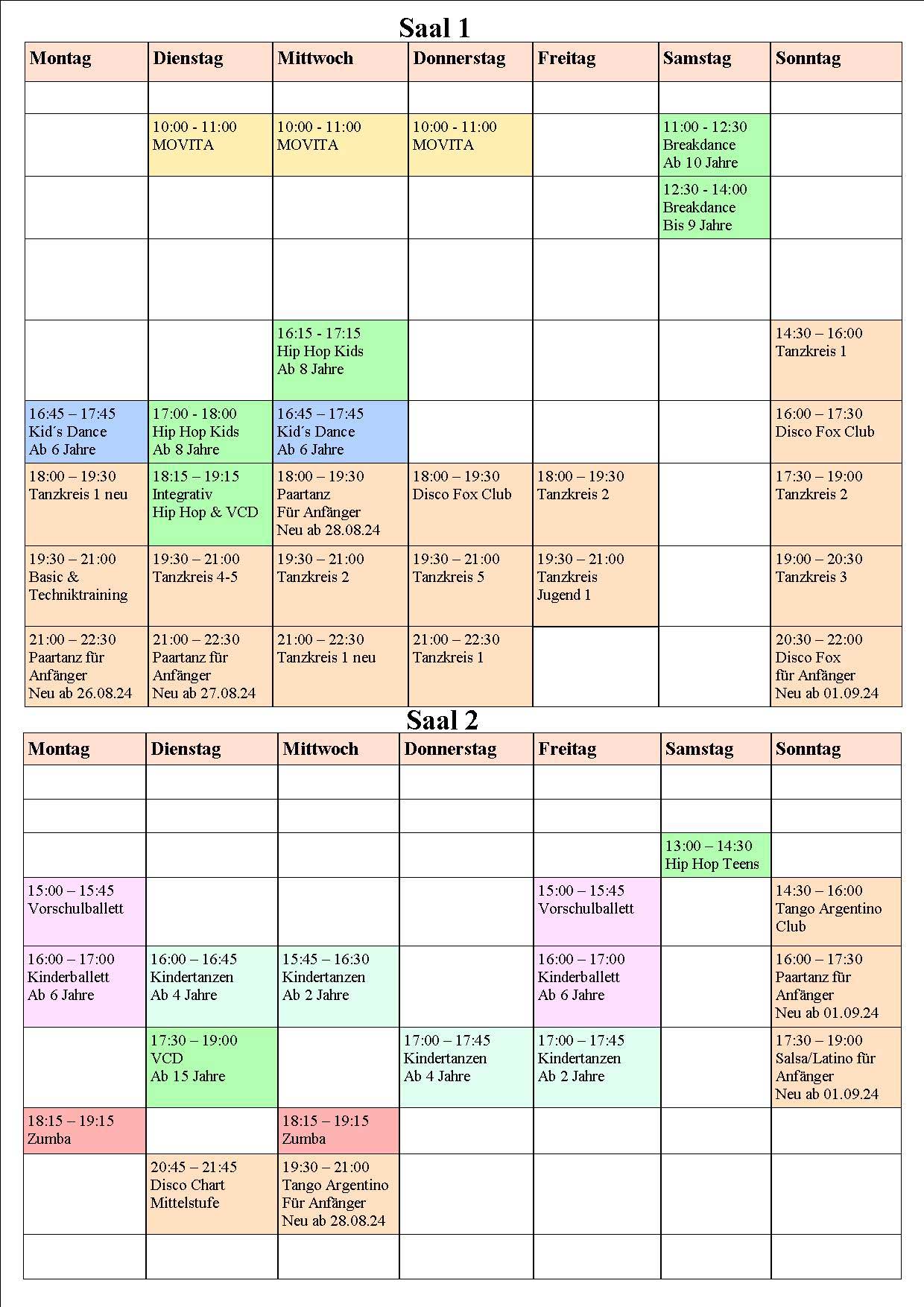 Tanzschule Baulig - Wochenplan 2024